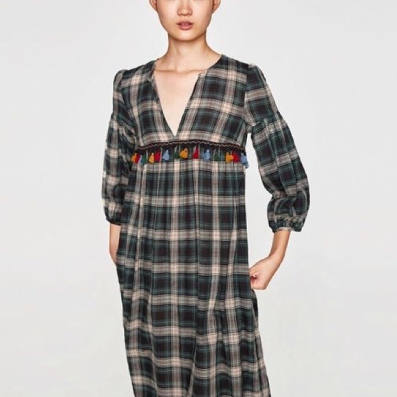 zara green plaid dress